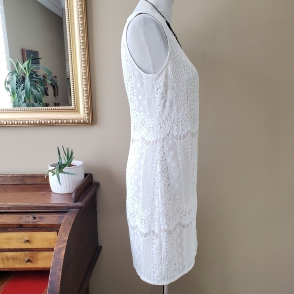 Adrianna Papell White Lace Shift Sheath Dress Sleeveless Size 8 - Picture 3 of 8